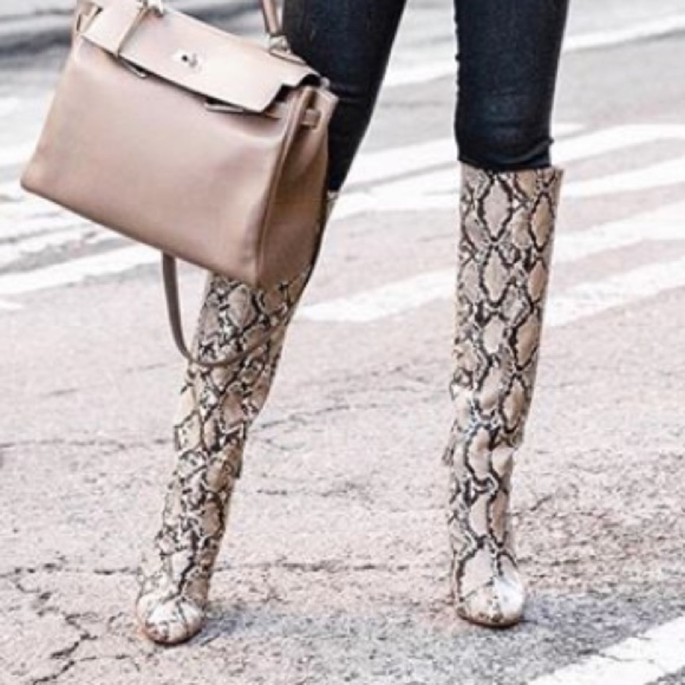 Steve Madden snake skin block heel tall boot - Picture 2 of 8